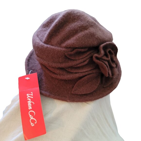 Women's Wool Cloche Hat With Floral Design Brown Vintage-Style Uban CoCo  jj3582 - Picture 4 of 6